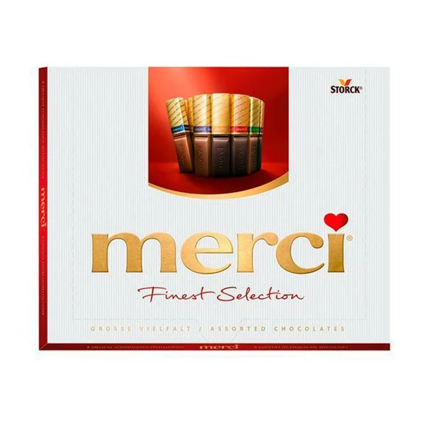 Шоколадні цукерки міні Плитки асорті Storck Merci Finest Selection Grosse Vielfalt Assorted Chocolate Red Мерсі Коробка 250г - 1