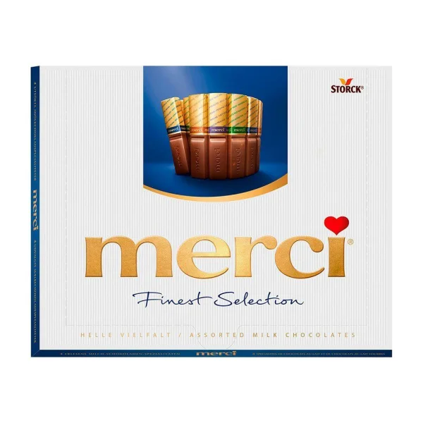 Шоколадні цукерки міні Плитки асорті Storck Merci Finest Selection Helle Vielfalt Assorted Milk Chocolate Blue Мерсі Коробка 250г - 1