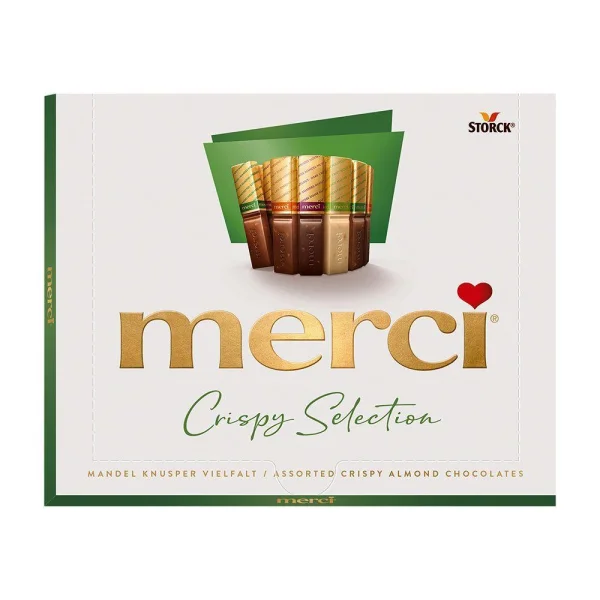 Шоколадні цукерки міні Плитки асорті Storck Merci Crispy Selection Mandel Knusper Vielfalt Assorted Chocolate Мерсі Коробка 250г - 1