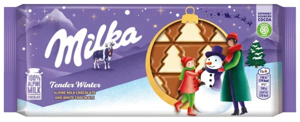 Шоколад Новорічний плитка Мікс у формі Ялинки Milka Tender Winter Milk&White Alpine Chocolate Мілка Білий та молочний 11шт 90г - 1