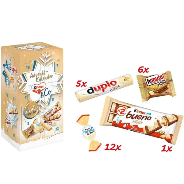 Набір Подарунок Новорічний Адвент календар Kinder &Co White Edition Advents Calendar Кіндер та Компанія Зимовий цукерки 263г - 1