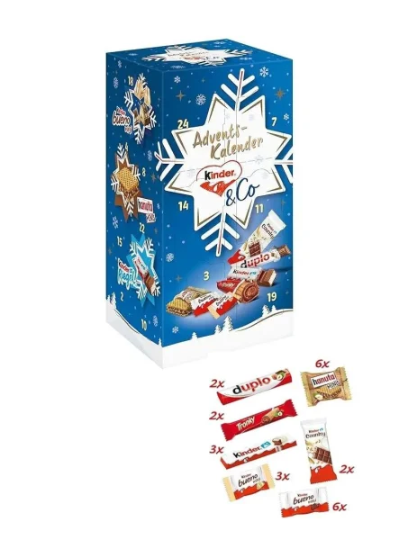Набір Подарунок Новорічний Адвент календар Kinder &Co Blue Edition Advents Calendar Кіндер та Компанія Зимовий цукерки 295г - 1