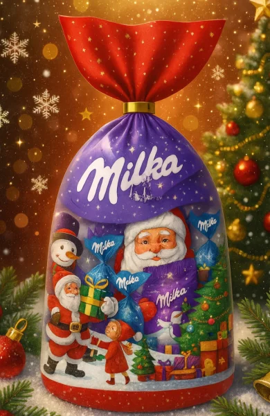 Набір Подарунок Новорічний Мікс солодощів Milka Christmas Mix Мілка альпійський молочний шоколад і драже Пакет 126г - 1