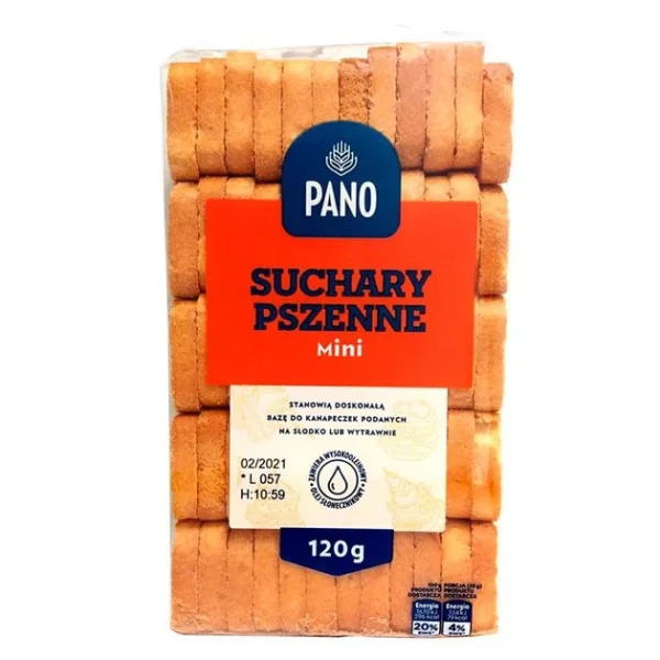 Сухарики тостові Pano Suchary Pszenne mini Пано міні Хлібці пшеничні Білі 60шт Пакет 120г - 1