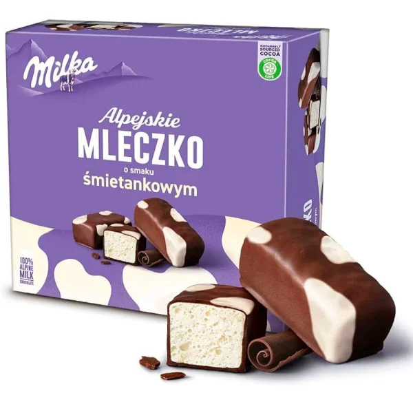 Цукерки Milka Alpejskie Mleczko o smaku Smietankowym Мілка Альпійське молочко Пташине Вершкове Коробка 15шт 330г - 1
