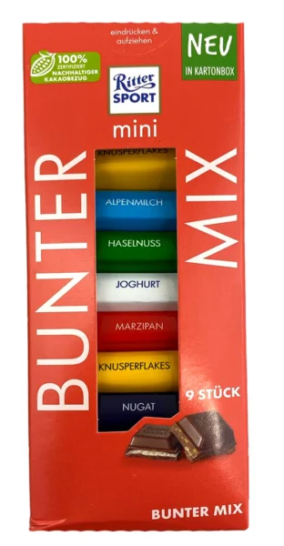 Набір міні шоколадок Ritter Sport Bunter mix Ріттер Спорт Різнобарвний мікс молочний та темний шоколад 9шт 133г - 1