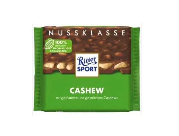Шоколад молочний Ritter Sport NussKlasse Cachew Ріттер Спорт горіховий клас з солоними горіхами Кешью Плитка 100г - 1
