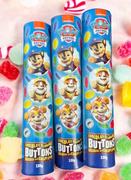 Драже шоколадне Щенячий Патруль Nickelodeon Paw Patrol Buttons Dragees Chocolate Фруктові з різнобарвним покриттям Тубус 130г - 1