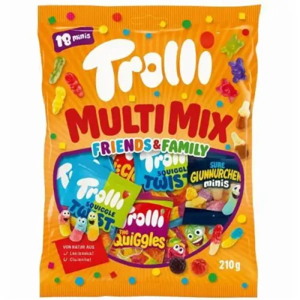 Цукерки жувальні без глютену та лактози набір Trolli Multi mix Minis Friends&Family Троллі міні мікс Мініс желейні асорті 9шт 210г - 1