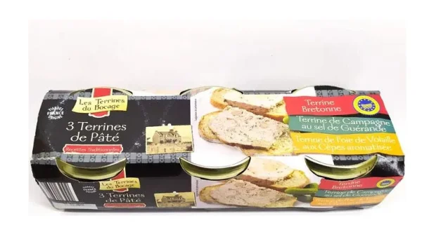 Набір французських Паштетів Террінів Les Terrines du Bocage de Pate Лес Террінес 3 види 3шт Скло 540г - 2