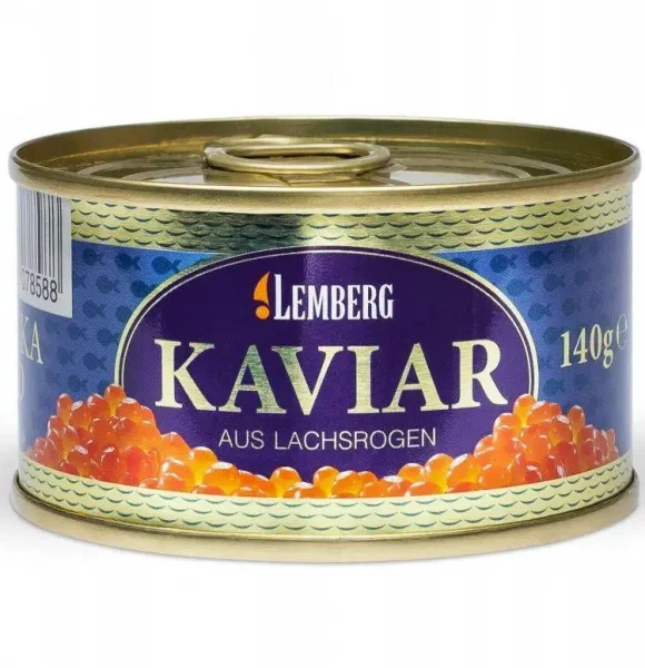 Ікра червона Лосося Lemberg Kaviar Gorbusha Alaska Gold aus lachsrogen Лемберг горбуша Голд Аляска Баночка 140г - 1