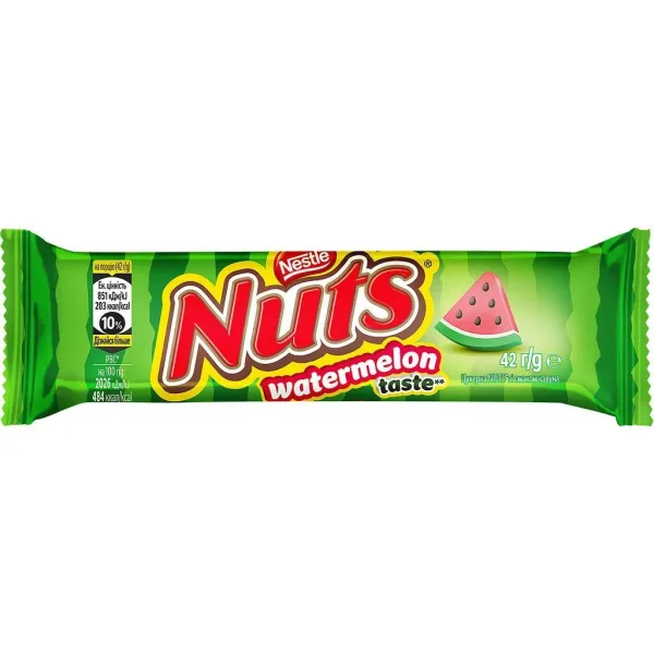 Шоколадний батончик Nestle Nuts Watermelon Hazelnuts Нестлє Натс шоколадний Бар з смаком Кавуна та цілими лісовими горіхами 42г - 1
