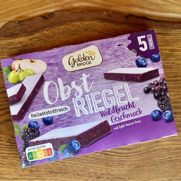 Батончики фруктові пастіла Без цукру Golden Bridge Obst Riegel Fruit Snack WaldFrucht Geschmack снеки Чорниці та Ожина 5шт 150г - 1