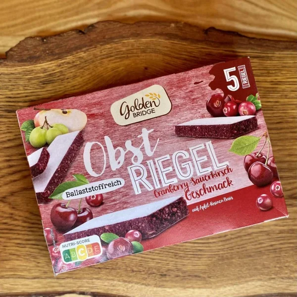 Батончики фруктові пастіла Без цукру Golden Bridge Obst Riegel Fruit Snack Cranberry Geschmack снеки Вишня та Журавлина 5шт 150г - 1