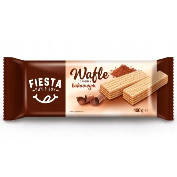 Вафлі шоколадні Fiesta Fun&Joy Wafles z kremem o smaku Kakaowym Фіеста світлі з какао-шоколадною начинкою 400г - 1