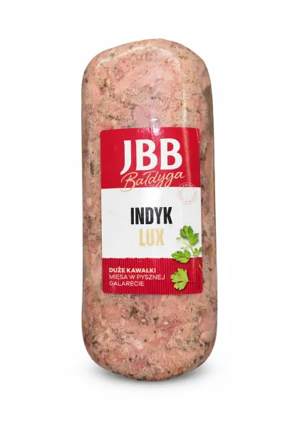 Мясо Індички рублене в желе JBB Bałdyga Indyk Lux Балдіга Mieso v Galarecie ДжББ рулет з індика Великі шматки Палочка 1400г - 1