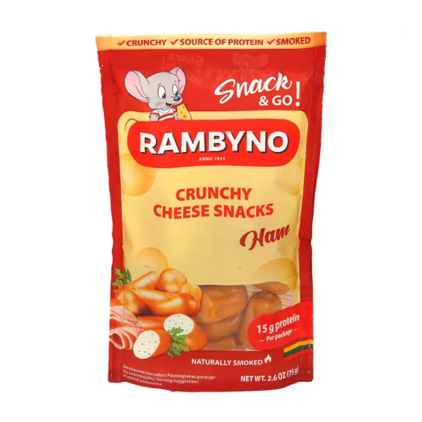 Снеки з копченим сиром та шинкою Закуска Rambyno cruncy Smoked cheese Snacks&Go Ham Рамбіно Спайсі пікатний перець Chipotle 75г - 1