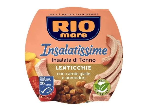 Салат с Тунця Rio Mare e Insalatissime Insalata di Tonno Lenticchie Ріо Маре з чечевицею морковою та помідорами євробаночка 160г - 1