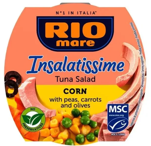 Салат з Тунця Rio Mare e Insalatissime Insalata di Tonno Corn Ріо Маре Кукурудза морква горошок та оливки Євробаночка 160г - 1