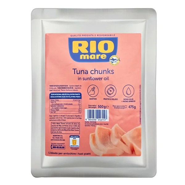Тунець шматочками Rio Mare Tuna chunks en aceite de Girasol Ріо Маре в соняшниковій олії Бігпак 500г - 1