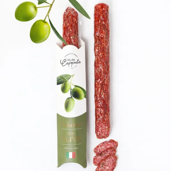 Ковбаса Салямі з Оливками Salumi Capputa Salame con Olives Капутта Сировялена свинина з спеціями без глютену Палочка 250г - 1