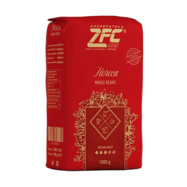 Кава в зернах ZFC Horeca Whole beans Medium roast 100% Robusta Закарпатська фабрика кави Середнє обсмаження 1000г - 1