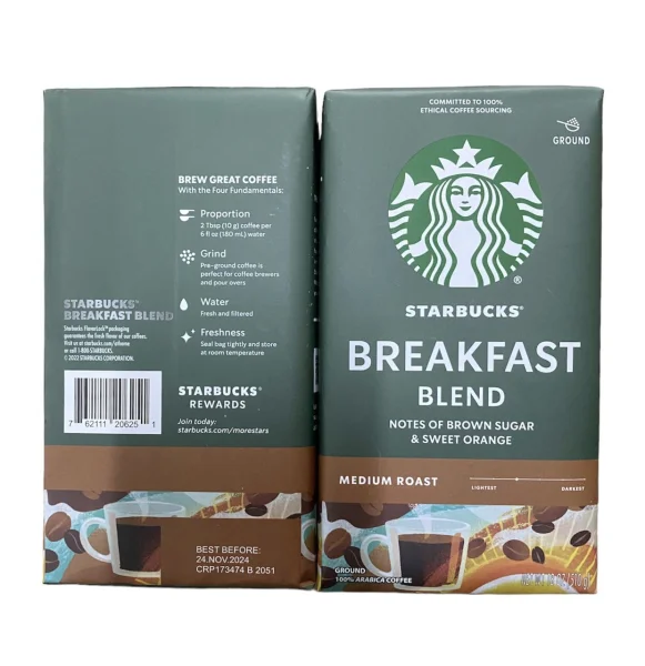 Кава мелена Starbucks Breakfast Blend 100% Arabica Medium Roast Старбакс Брекфаст арабіка Середня обжарка Вакуум пакет 510г - 2