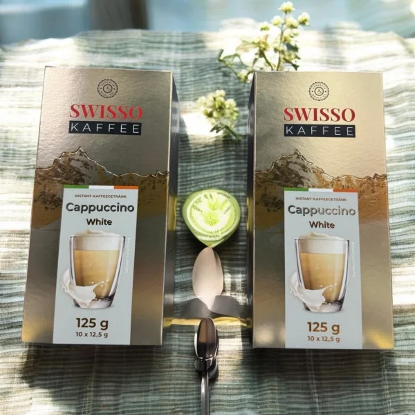 Капучіно розчинний Swisso cappuchino White Instant Kaffee Getrank Coffee Свіссо смак Білі вершки 10 стіків Коробка 125г - 2