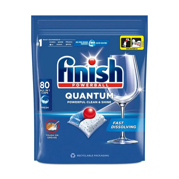 Таблетки для Посудомийних машин Finish Quantum Powerballs Powerful Clean&Shine Fast Dissolving Фініш Квантум Швидкорозчинні 80шт - 1