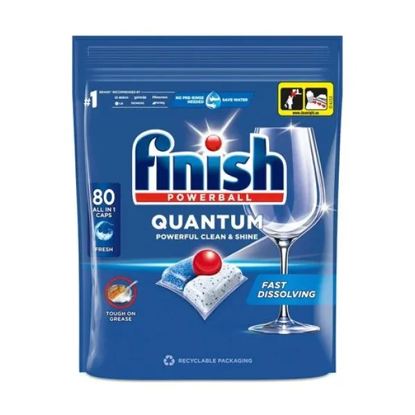 Таблетки для Посудомийних машин Finish Quantum Powerballs Powerful Clean&Shine Fast Dissolving Фініш Квантум Швидкорозчинні 80шт - 2