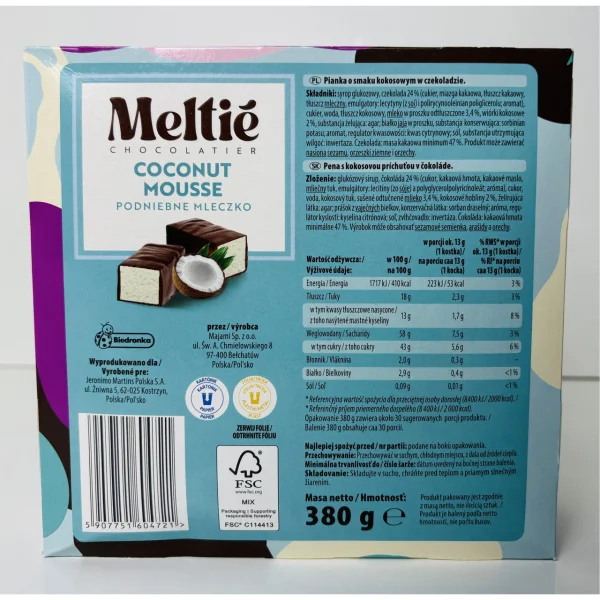 Шоколадні Цукерки Пташине молоко Meltie Coconut Mousse Podniebne Mleszko Мелті кокосовий Мус небесне Молочко Коробка 380г - 3