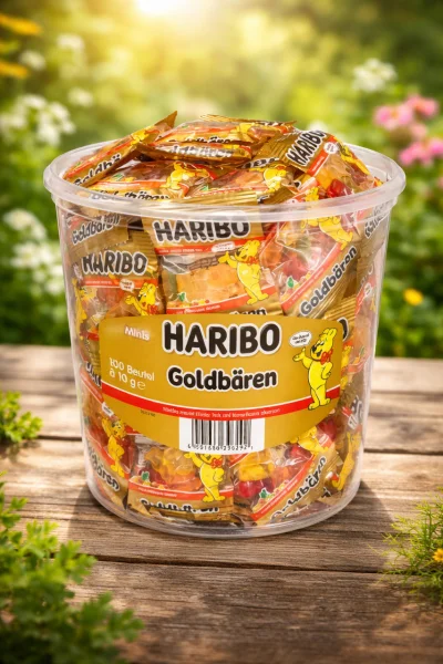 Желейні цукерки Haribo Goldbaren Minis Beutel kinder Харібо Золоті Ведмедики фруктовий Мікс 100 мініпакетики Бокс з кришкою 1000г - 1