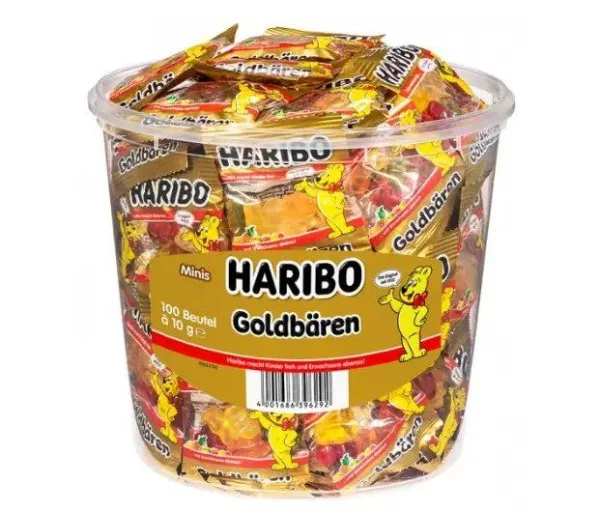 Желейні цукерки Haribo Goldbaren Minis Beutel kinder Харібо Золоті Ведмедики фруктовий Мікс 100 мініпакетики Бокс з кришкою 1000г - 2