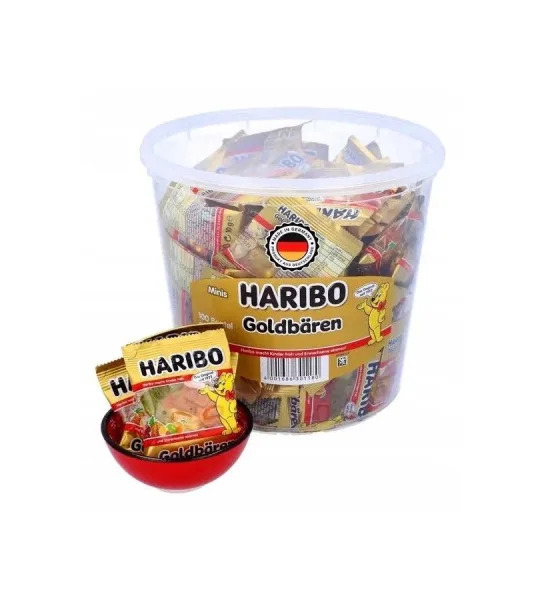Желейні цукерки Haribo Goldbaren Minis Beutel kinder Харібо Золоті Ведмедики фруктовий Мікс 100 мініпакетики Бокс з кришкою 1000г - 3