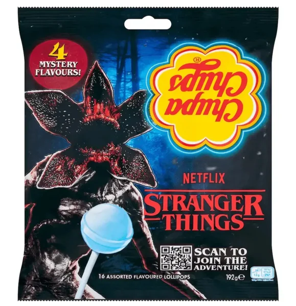 Льодяники на паличці Chupa Chups Stranger Things Netflix 4 Mystery Flavour Blue Чупа Чупс Дивні дива Синій 4 смаки 10шт Пакет 120г - 3