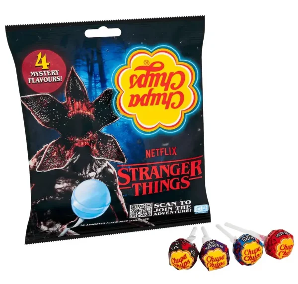 Льодяники на паличці Chupa Chups Stranger Things Netflix 4 Mystery Flavour Blue Чупа Чупс Дивні дива Синій 4 смаки 10шт Пакет 120г - 2