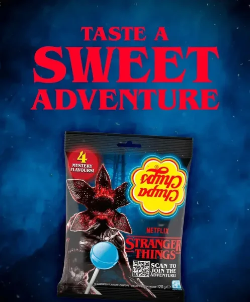 Льодяники на паличці Chupa Chups Stranger Things Netflix 4 Mystery Flavour Blue Чупа Чупс Дивні дива Синій 4 смаки 10шт Пакет 120г - 4