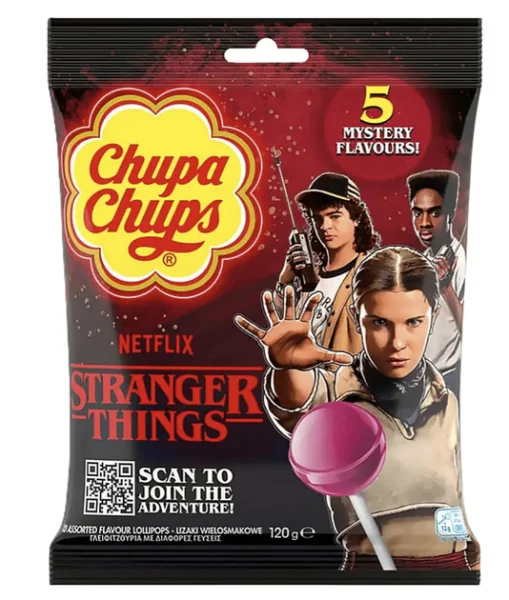 Льодяники на паличці Chupa Chups Stranger Things Netflix 5Mystery Flavour Red Чупа Чупс Дивні дива Червона 5смаків 10шт Пакет 120г - 2