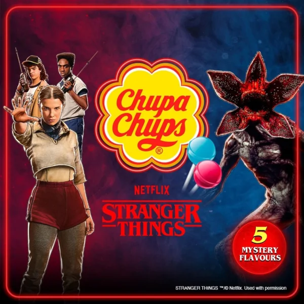 Льодяники на паличці Chupa Chups Stranger Things Netflix 5Mystery Flavour Red Чупа Чупс Дивні дива Червона 5смаків 10шт Пакет 120г - 3
