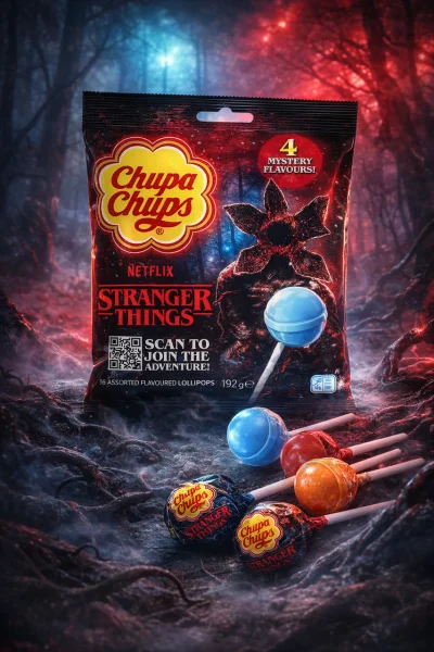 Льодяники на паличці Chupa Chups Stranger Things Netflix 4 Mystery Flavour Blue Чупа Чупс Дивні дива Синій 4 смаки 10шт Пакет 120г - 1