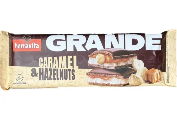 Шоколад сендвіч Terravita Grande Caramel&Hazelnuts Теравіта Гранде молочний плитка Карамель та цілісний Фундук 235г - 2
