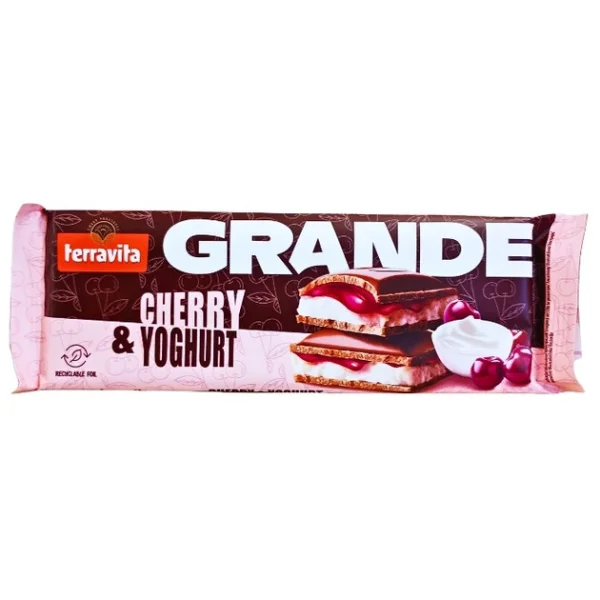 Шоколад сендвіч Terravita Grande Cherry&Joghurt Теравіта молочний плитка Вишня з йогуртом Гранде Велика 235г - 2
