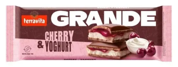 Шоколад сендвіч Terravita Grande Cherry&Joghurt Теравіта молочний плитка Вишня з йогуртом Гранде Велика 235г - 3