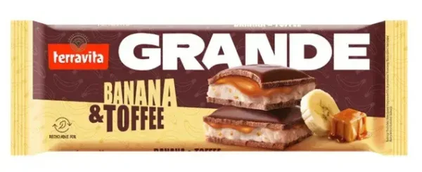 Шоколад сендвіч Terravita Grande Banana&Toffee Теравіта молочний плитка Шматочки банана та карамель Тоффі Гранде Велика 235г - 3