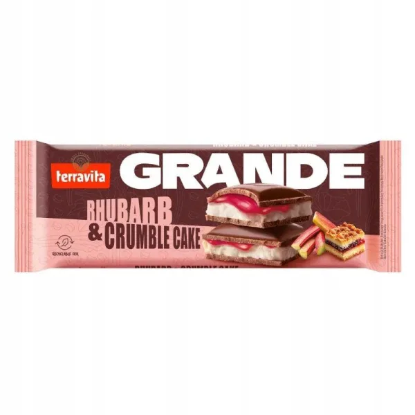 Шоколад сендвіч Terravita Grande Rhubarb&Crumble Cake Теравіта молочний плитка джем з Ревеню та тертого Пирога Гранде Велика 235г - 2