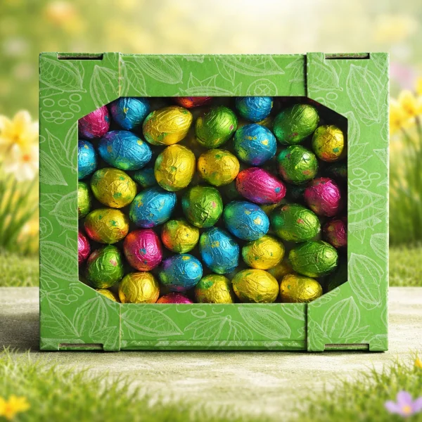 Яйця Шоколадні вагові Великодні Baron Easter Chocolate Eggs Барон Пасхальні в фользі з праліне Асорті Коробка екран Зелена 2000г - 1