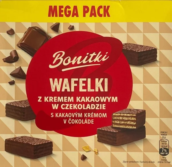 Вафлі шоколадні вагові Bonitki Wafelki z kremem Kakaowym w czekoladzie Mega pack Боніткі з какао кремом Коробка 600г - 2