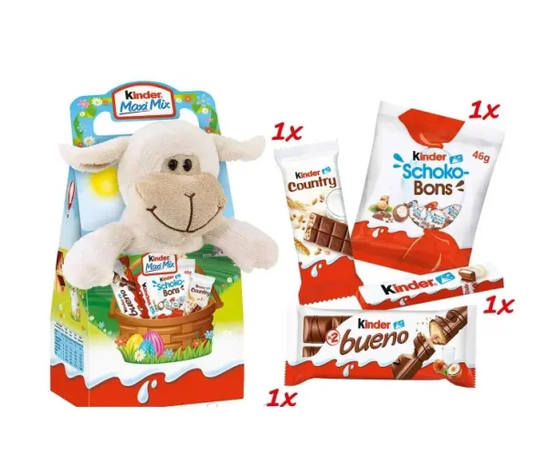 Набір Солодощів з мякою Іграшкою Пасхальний Kinder Maxi Mix Sheep Кіндер максі Мікс цукерок та плюшева Овечка 133г - 2