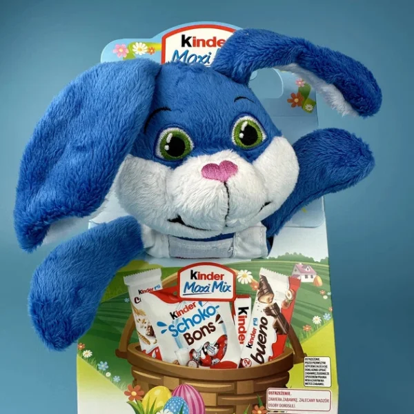 Набір Солодощів з мякою Іграшкою Пасхальний Kinder Maxi Mix Rabbit Кіндер максі Мікс цукерок та плюшевий синій Зайчик 133г - 2