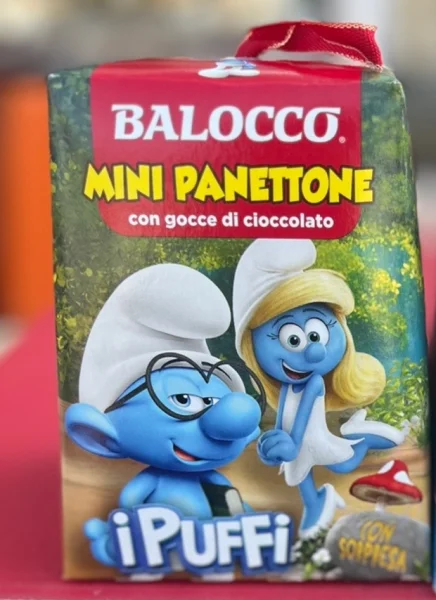 Міні Панеттоне Дитячий з Cюрпризом Balocco Mini Panettone iPuffi Gocce cioccolato Балокко Смурфіки з шоколадною крихтою Бокс 80г - 2